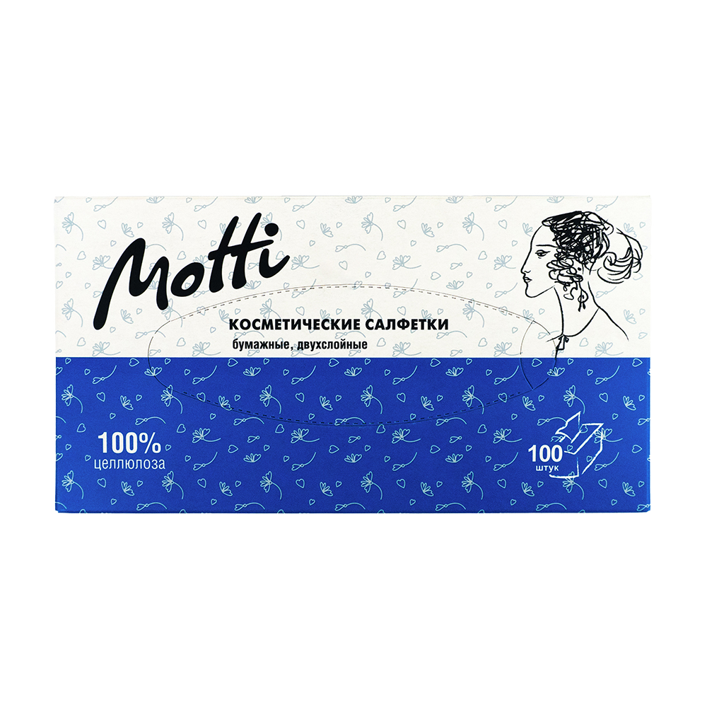 Салфетки для лица белые 2-слойные в коробке 1упак - 100л MOTTI