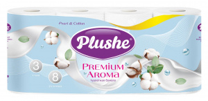 Туалетная бумага PLUSHE Premium Aroma 3-сл 16м Жемчуг и хлопок 1упак - 8рул