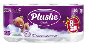 Туалетная бумага PLUSHE Classic 2-х сл. 18м (8рул) Белое сплошное (8уп)