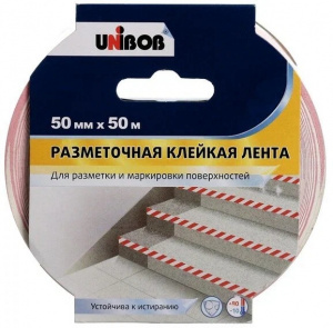 Лента клейкая разметочная 50мм х 50м красно-белая UNIBOB К60885