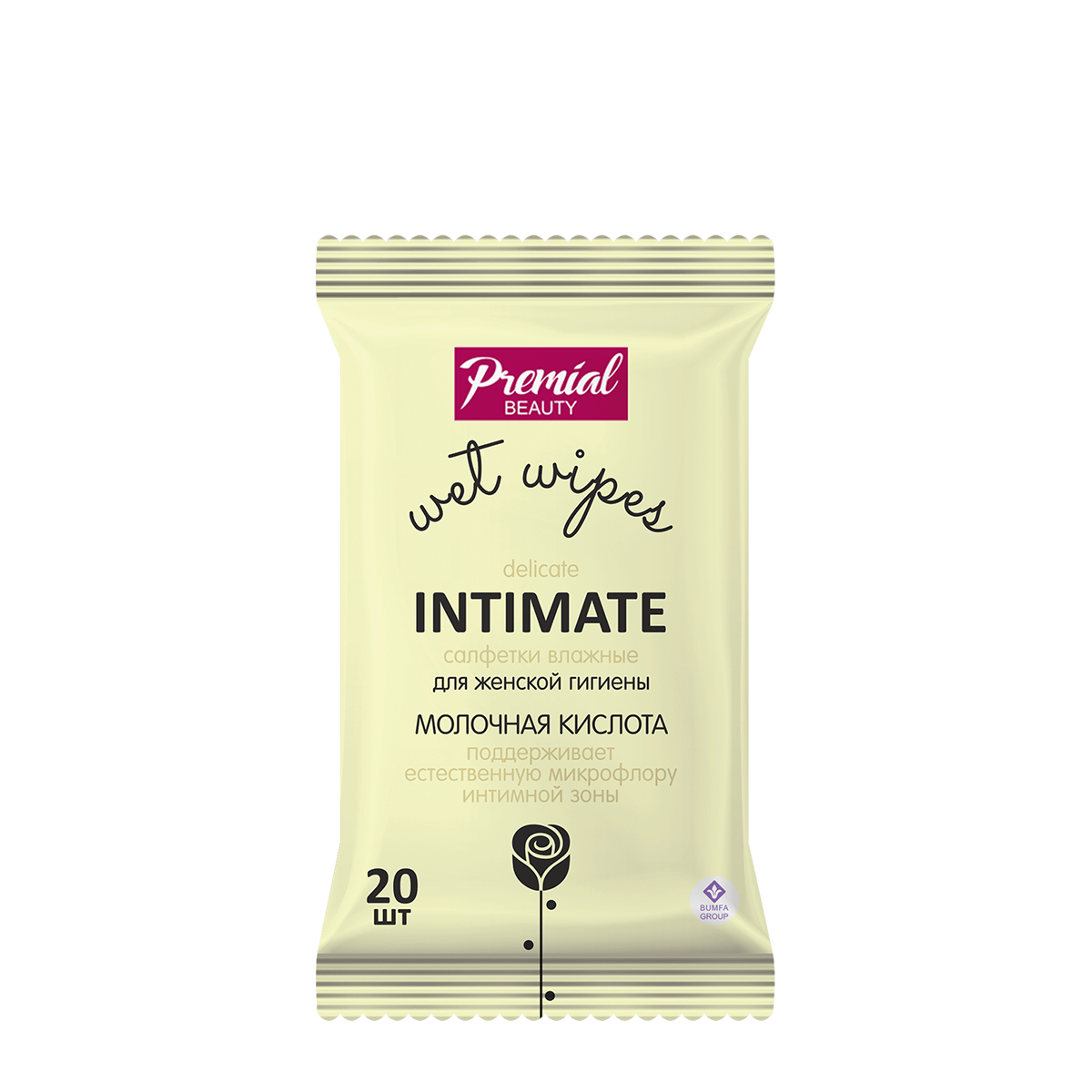 PREMIAL Салфетки влажные для женской гигиены с молочной кислотой - 20 штук - Premial
