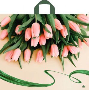 Пакет Райские тюльпаны 60мкм петлевая ручка ПВД 55х60см Тико