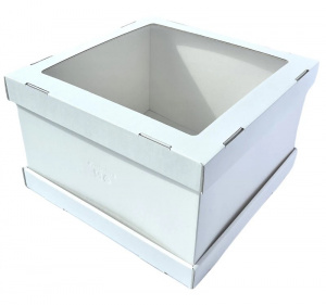 Короб для торта картонный белый с окном STRONG Window White S 280х280х200мм  ForGenika