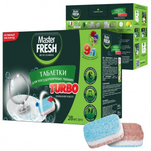 Таблетки для посуд. машин Master FRESH TURBO 9в1 в растворимой оболочке 28шт