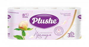 Туалетная бумага PLUSHE Premium Aroma 3-сл 16м Пион и пудра 1упак - 8рул